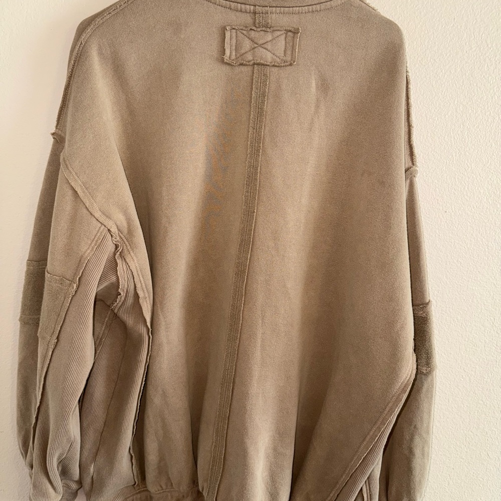 Free People NWOT We the Free Beige Lou Moto‎ Jacket size Large Oversized Fit - Picture 9 of 11